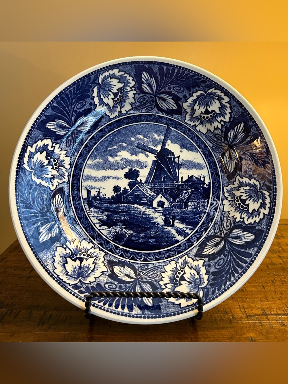Blue Delft-Style Windmill Decorative Charger Plate